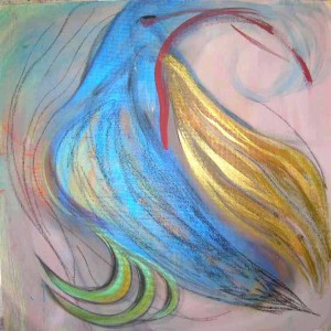 Fire Bird. Acrylic & pastel on masonite, 48 x 48 inches. © 2010 by Kathy Crabbe