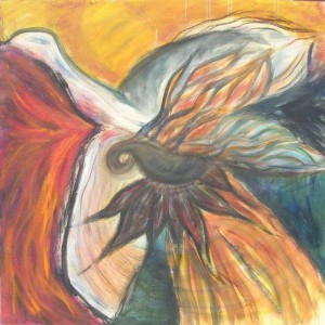 Firebird. Acrylic & charcoal on canvas, 48 x 48 inches. © 2012 by Kathy Crabbe