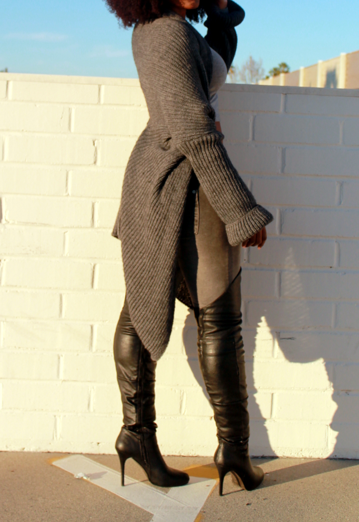 Winter outfit - Duster sweater & over the knee boots 