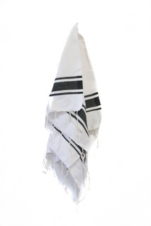 Hand-towel FOUTA: White with Charcoal stripe — Fouta Colors