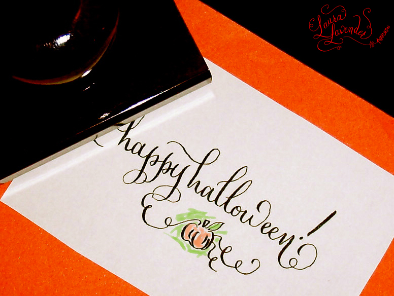 Happy Halloween Rubber Stamp Happy Halloween Rubber Stamp pumpkin leaves calligraphy