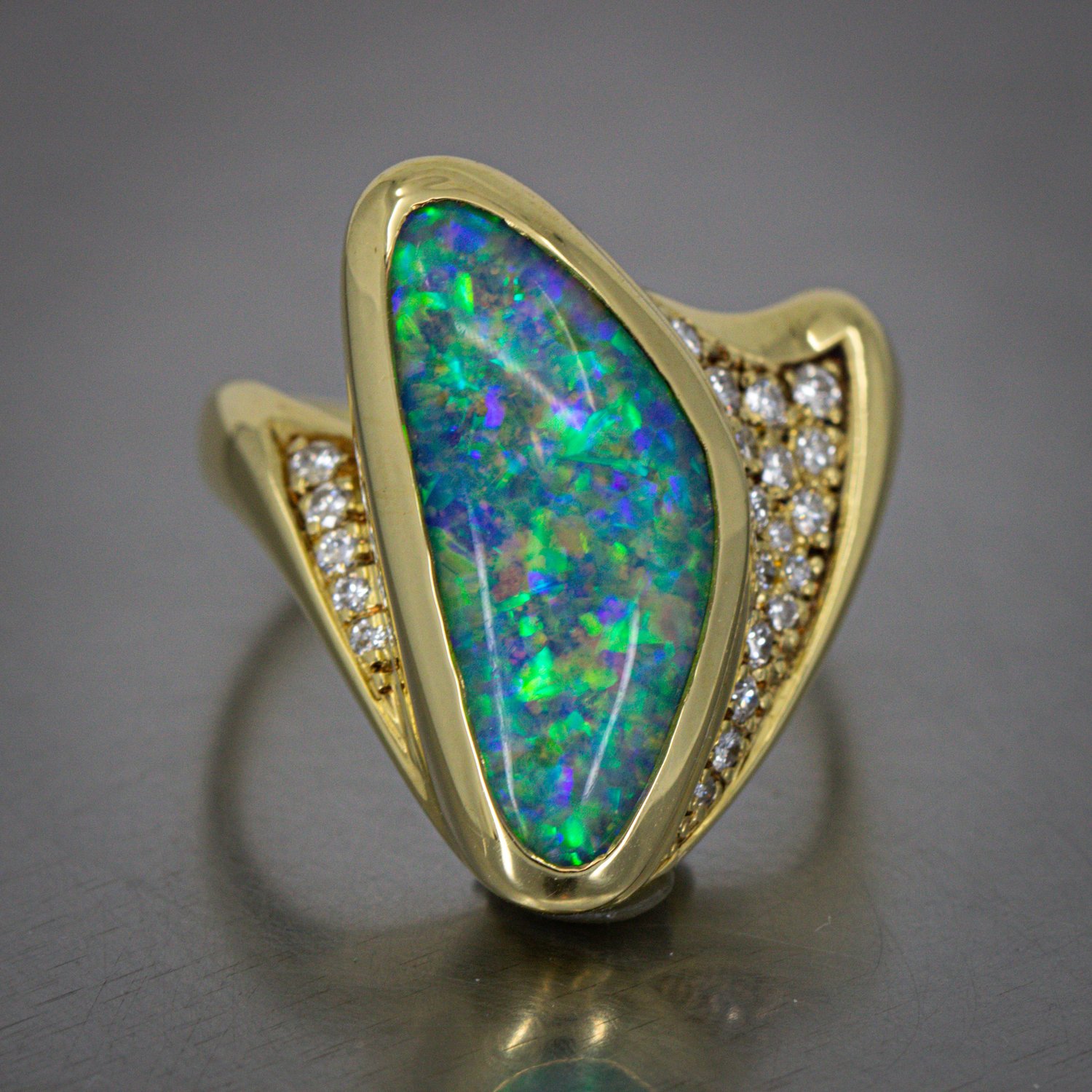 Vermelding Gevestigde theorie Leesbaarheid Hand Crafted Mid-Century Black Opal 18k Ring with Bead Set Diamonds — Rings  True Custom Jewelry