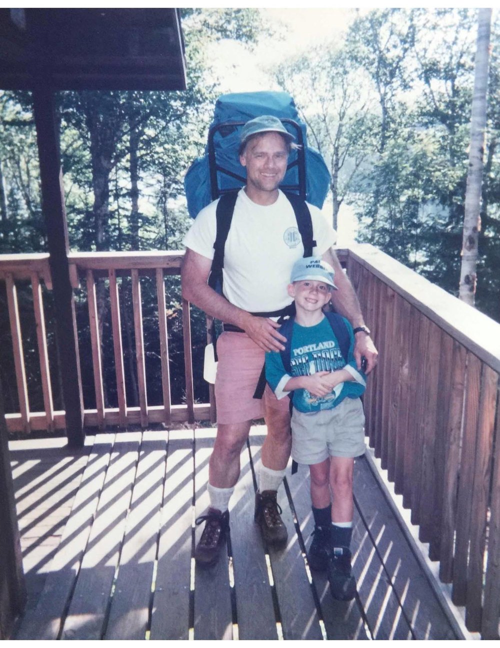 Hiking in the Appalachian Mountains with Dad, me rocking a vintage Sea Dogs T-Shirt that's easily 6 sizes too large with far too short shorts.