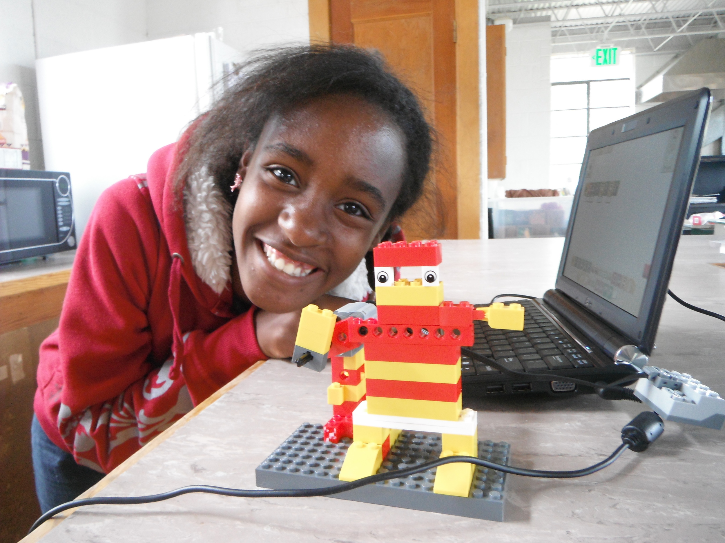 Camper with her robot.