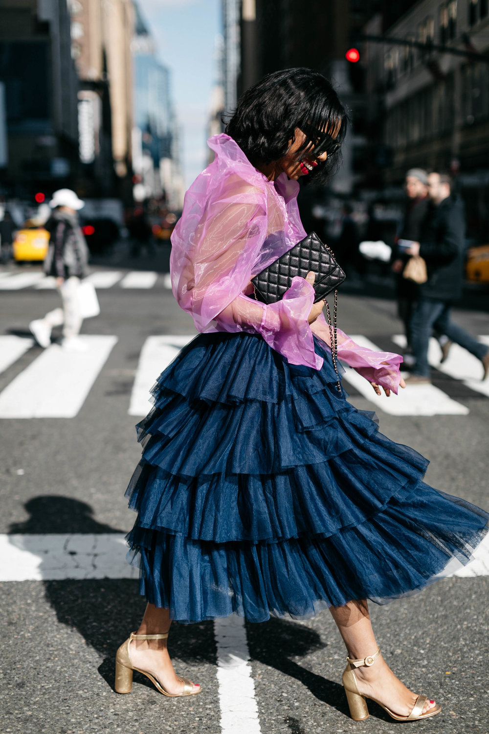 trends to follow fashion week new york street style tulle skirt sheer blouse