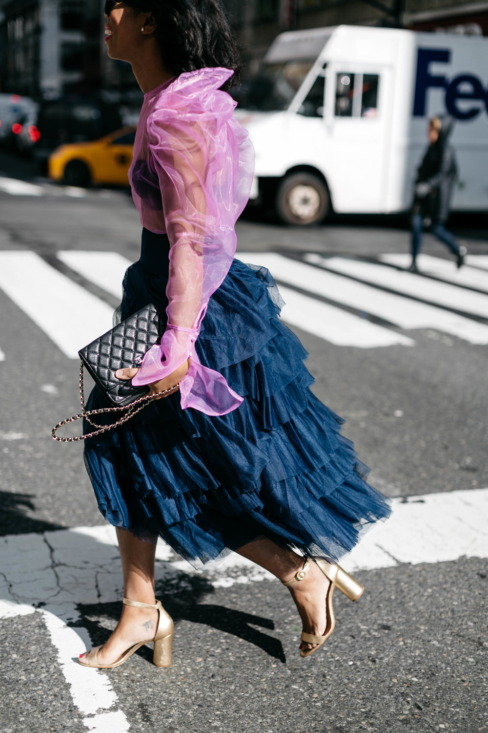 trends to follow fashion week new york street style tulle skirt sheer blouse