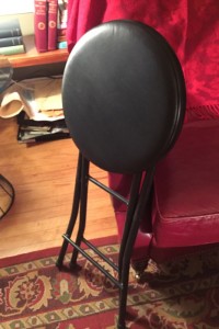 Foldable $12 stool on which I can place my teleprompter.