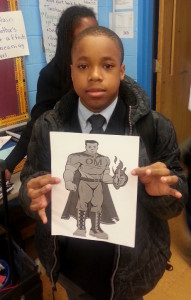 Eagle Academy student shows off his superhero.