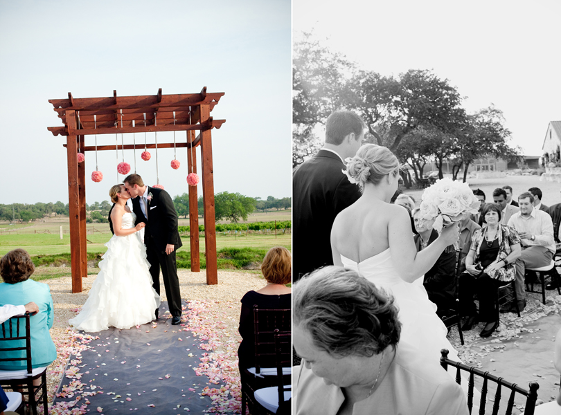 first kiss, recessional, central texas weddings, no wedding party