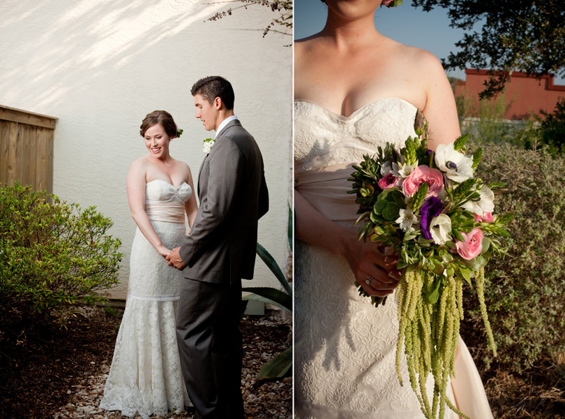 first look, bridal bouquet, Vintage Villas wedding, Verbena Floral Design