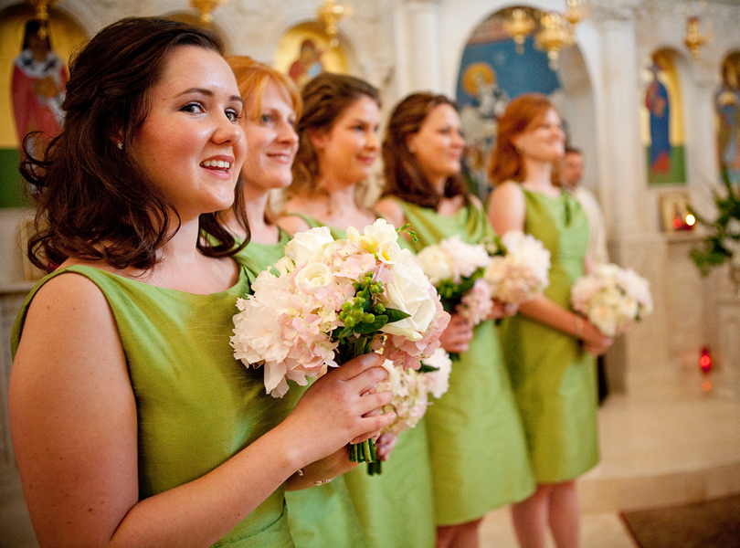 bridesmaids, precessional, green dresses, Westbank flower market