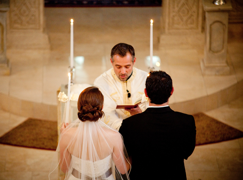bride and groom, wedding ceremony, Transfiguration Greek Orthodox Church