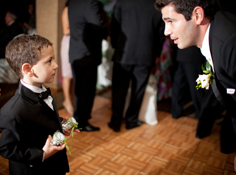 groom and ring bearer having a chat, The Hills Country Club Wedding
