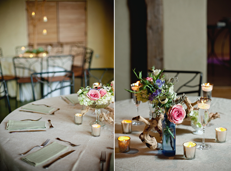 Barr Mansion Weddings, Stems Floral Design, Loot Vintage Rentals, blue glass centerpiece, desert fork, table setting, austin wedding photographer