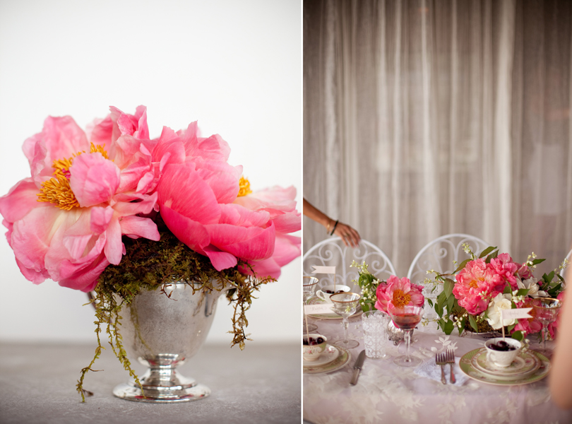 Austin Weddings, Camille Styles, The Byrd Collective, antiquaria vintage registry, pink flowers, silver tea set