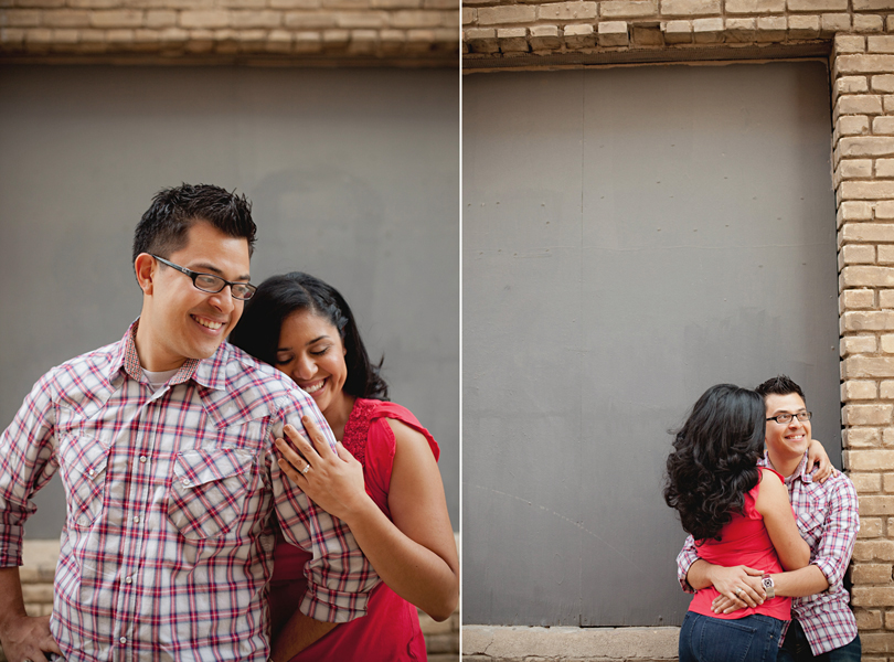 UT campus engagement session, austin engagement photographer, Latin couple, grey wall, alley