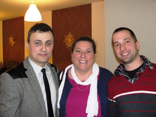 Area Leader Cathy Thompson and two Hungarian church elders in Veces, Hungary