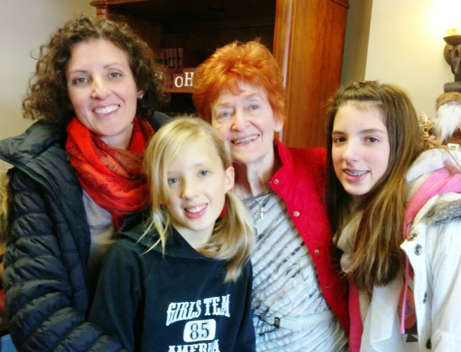 Sara, Julia, Grandma Currey and Annie Leigh at the Silverado Memory Care facility in Salt Lake City