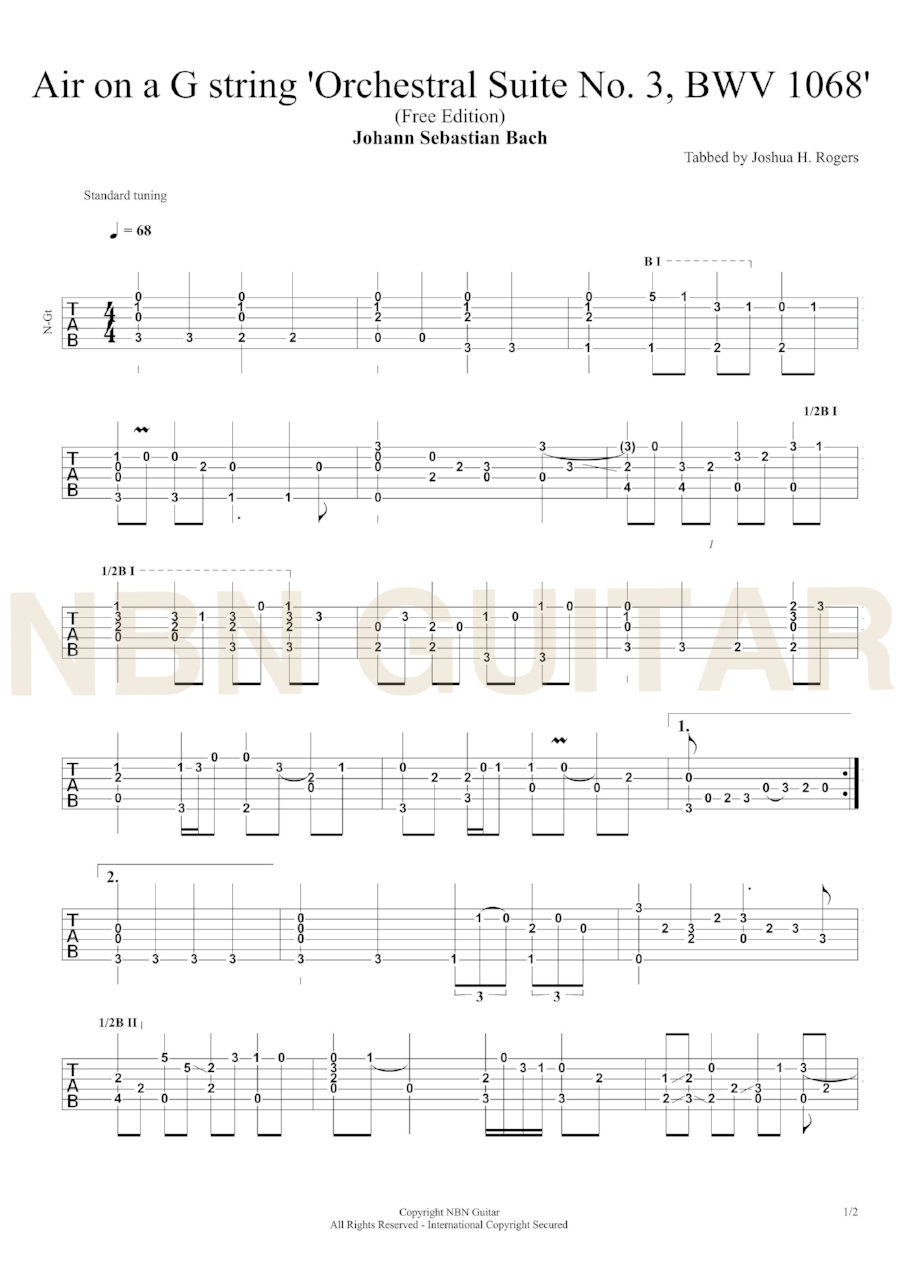 Bach Guitar Sheet Music, Air On A G String