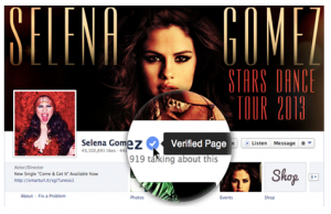 Selena Gomez verified on Facebook