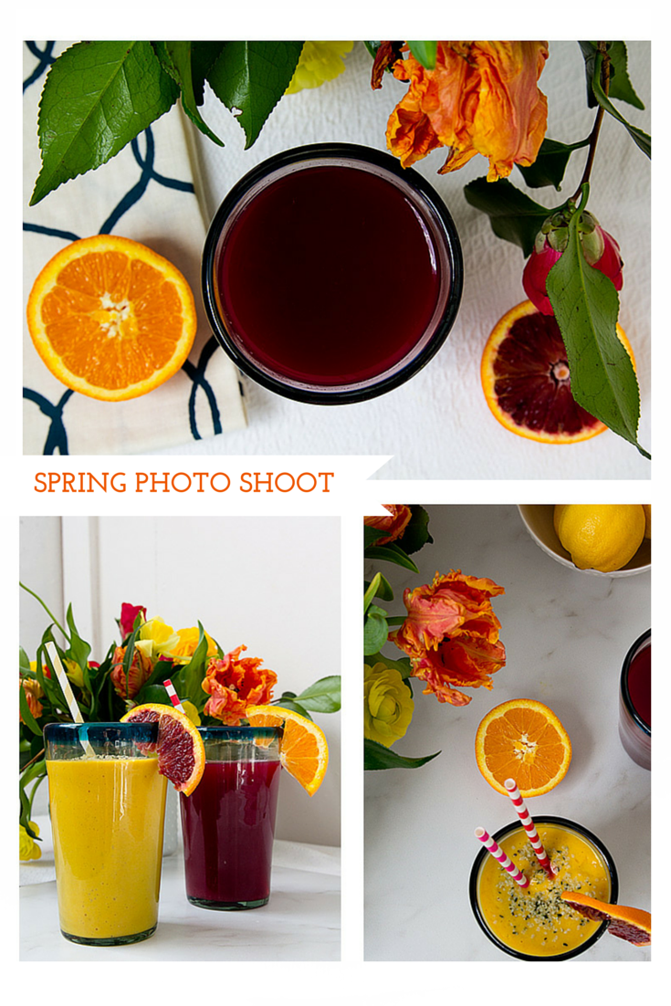 food photography, Bliss Holistic Health, spring, spring, flowers, juice, turmeric smoothie, citrus, Jessica Nichols, Sweet Eventide Photography