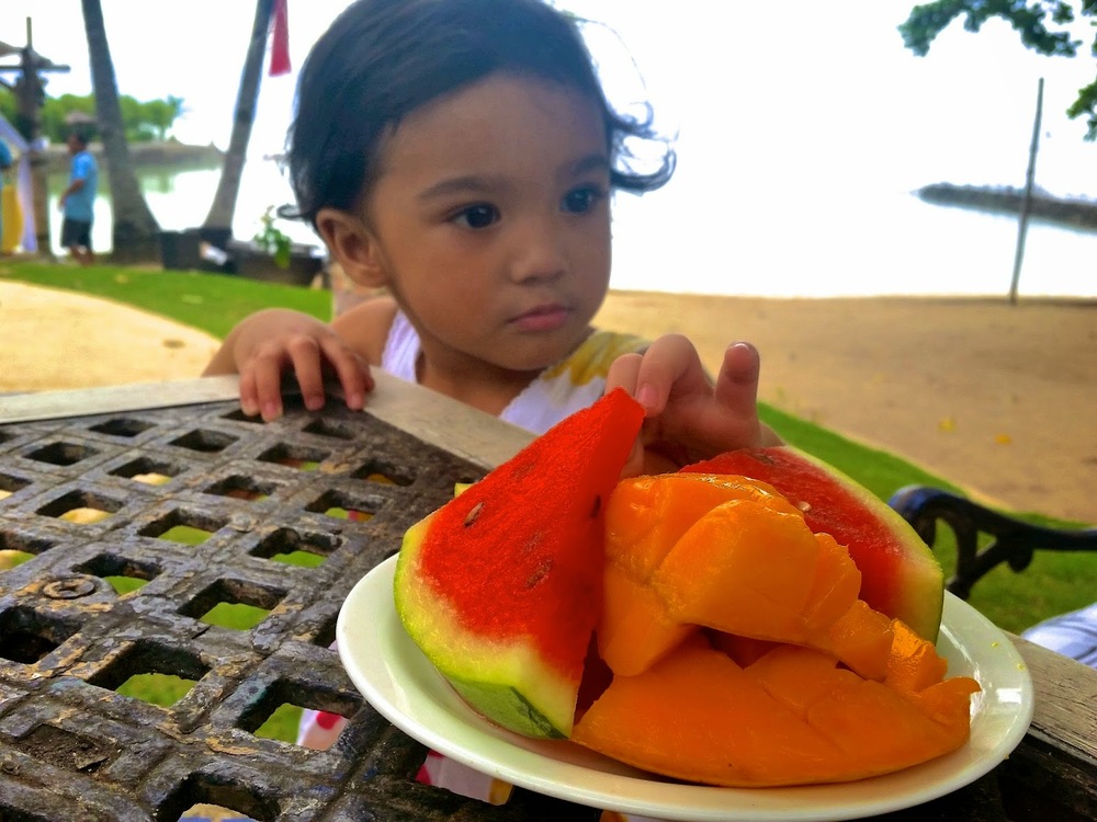 Cebu Marine Resort toddler eating fruits Watermelon mango