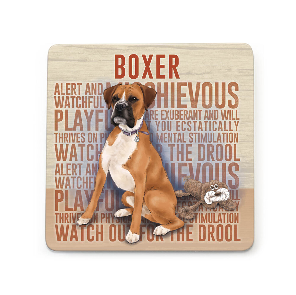 4x Red Boxer Dog 'Love You Mum' Picture Table Coasters Set in Gift B AD-B22lymC 
