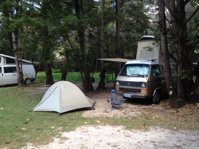 Our campsite at the Rancho San Nicolas early in the week that we arrived.