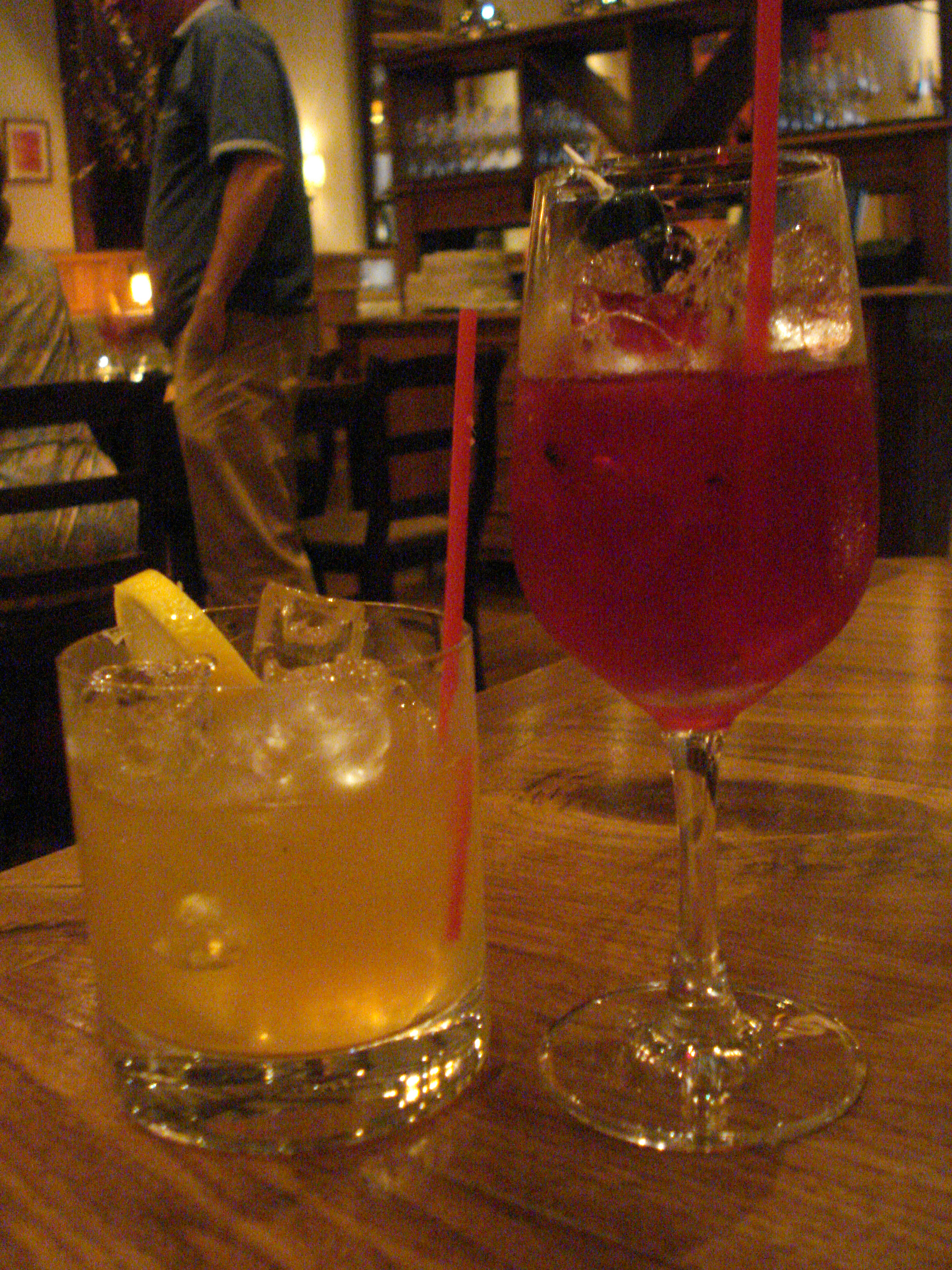 Arnold Palmer shochu cocktail and pomegranate-blueberry shochu cocktail.