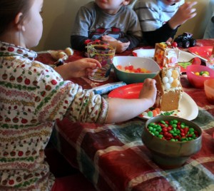 children making a gingerbread house