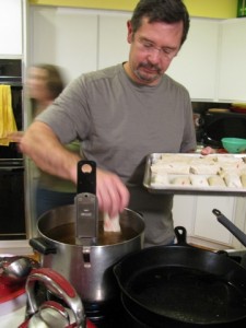 dad frying eggrolls