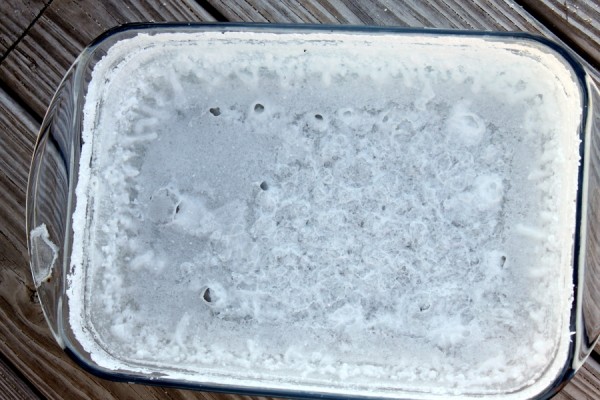 salt crystals on pan