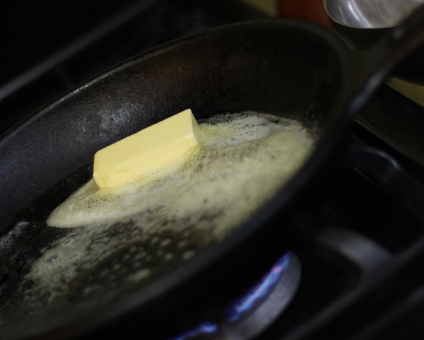 butter melting in cast iron