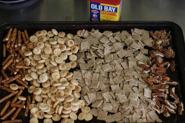 Baked snack mix with old bay