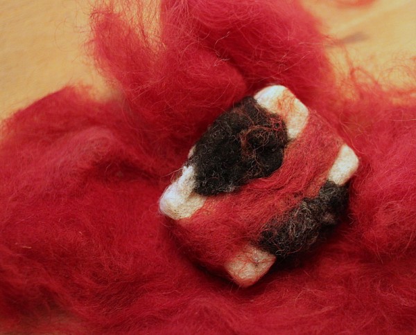 felted soap with pokeberry dyed wool