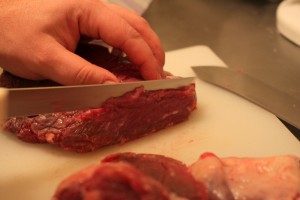 slicing bison for jerky