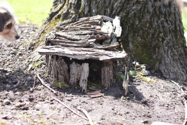 fairy house built from bark