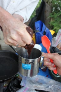 camp chocolate pudding squeezed into mug