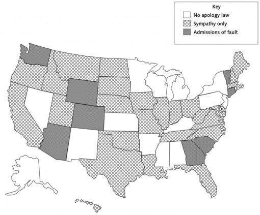 A Map of the kinds of apology statues throughout the states. Image courtesy of the Annals of Internal Medicine (annals.org)
