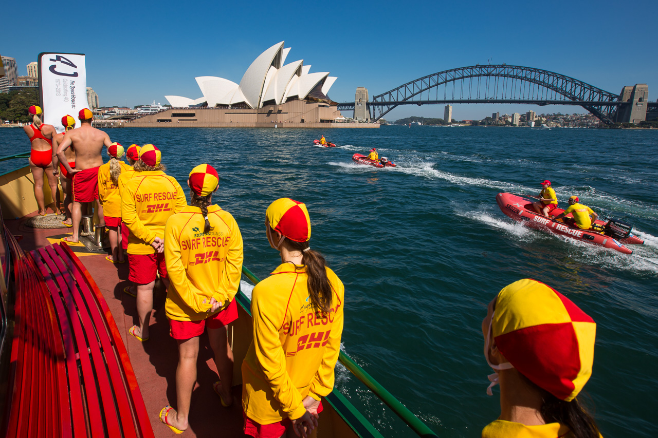 Heading towards the Sydney Opera House on a ferry full of Life Savers