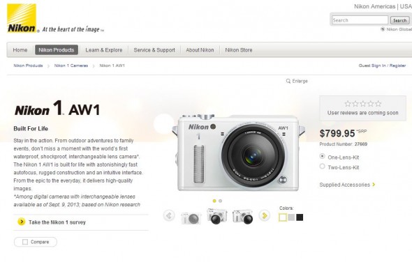 From Nikon's website, the Nikon 1 aw1 