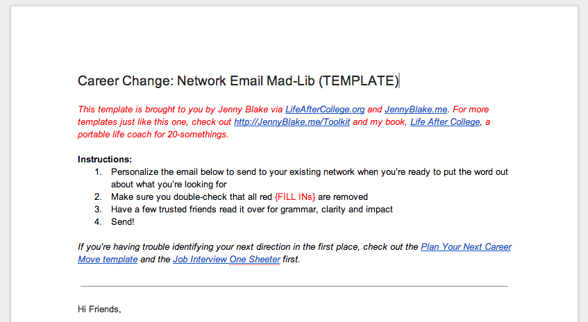 Network Email MadLib Template
