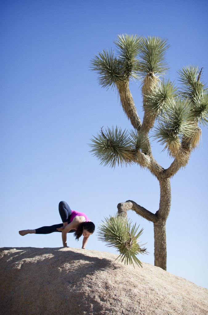 Yoga on the Rocks! Jenny at Joshua Tree (Grasshopper Pose)