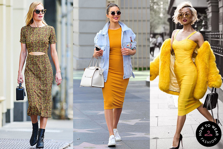 Yellow bodycon dresses | HOWTOWEAR Fashion
