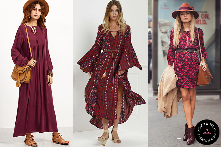 burgundy peasant dress
