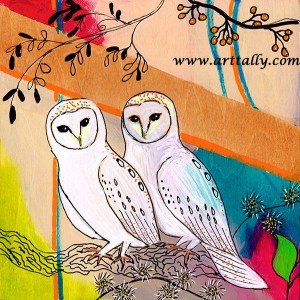 Owls 3 Mixed media on Wood June 2015 arttally