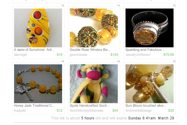 A lovely, mellow yellow Treasury - and my earrings actually sold!