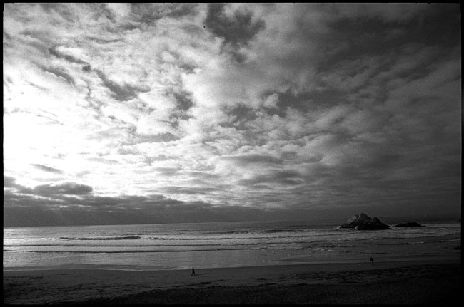 Black and white photograph, ocean beach, san francisco, california