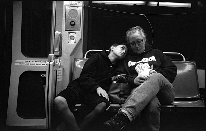 black and white photo SF MUNI train