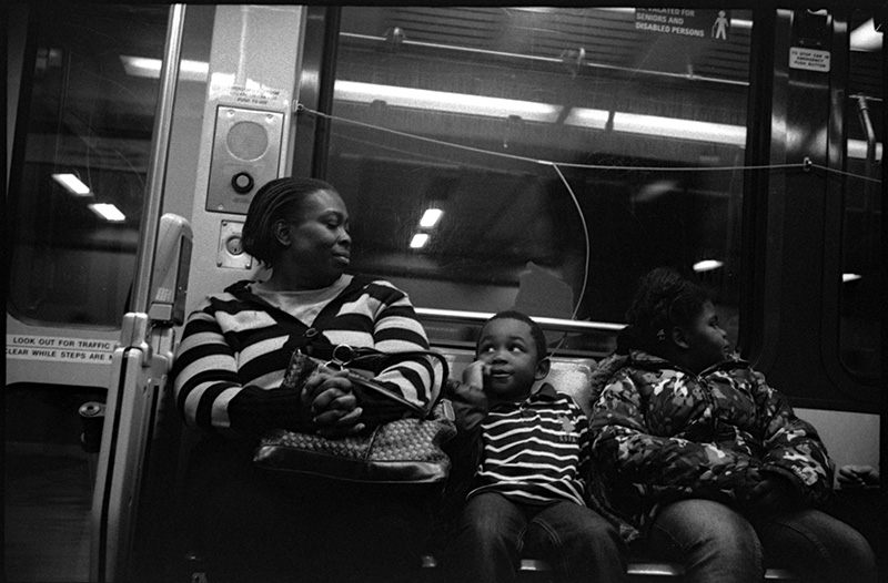 black and white photo, SF MUNI train